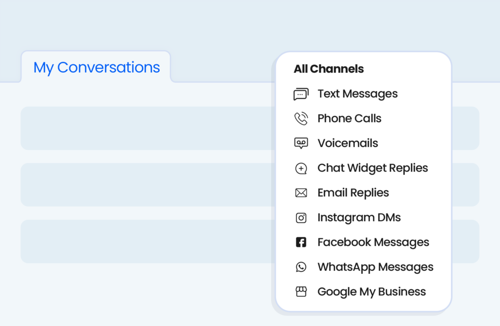 Graphic showing the conversations tab in our coworking crm